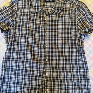 GAP Women's Blue and White Plaid Button-Down Shirt